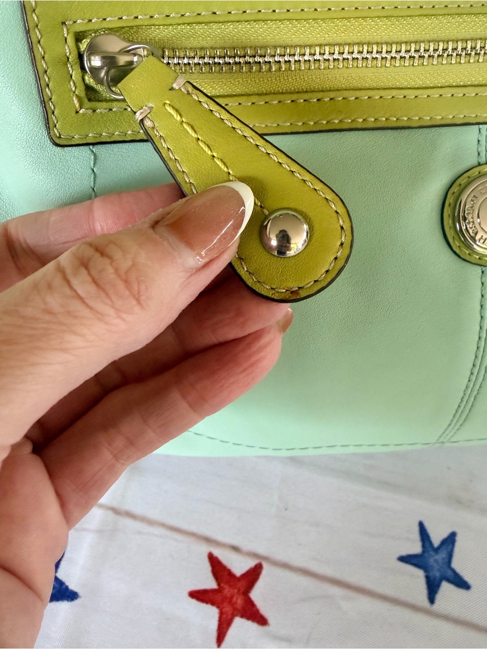 Coach Vintage Kisslock Leather Frame Satchel Bag Mint & Lime Green Y2K - Picture 2 of 11